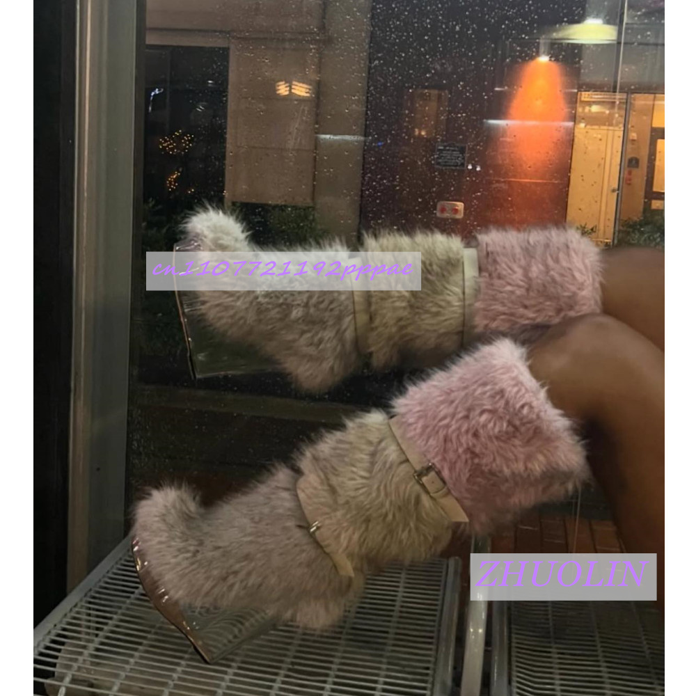 Waterproof Winter Boot - Bottes compensées transparentes en fourrure dégradée