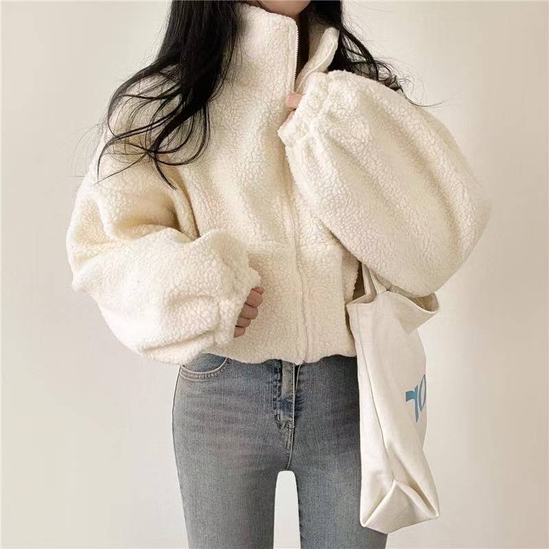 Sherpa Hoodie Fleece - Veste à capuche courte zippée pour